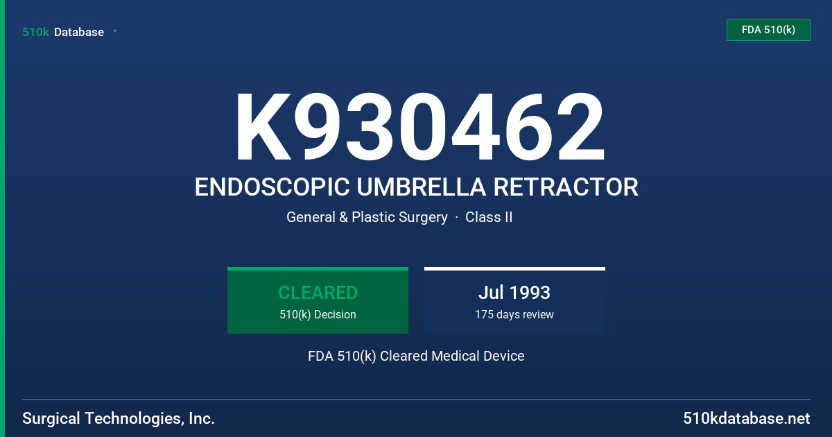 K930462 ENDOSCOPIC UMBRELLA RETRACTOR FDA 510(k) Cleared Medical Device