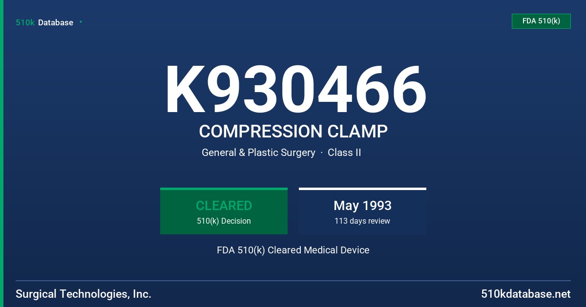 K930466 COMPRESSION CLAMP FDA 510(k) Cleared Medical Device