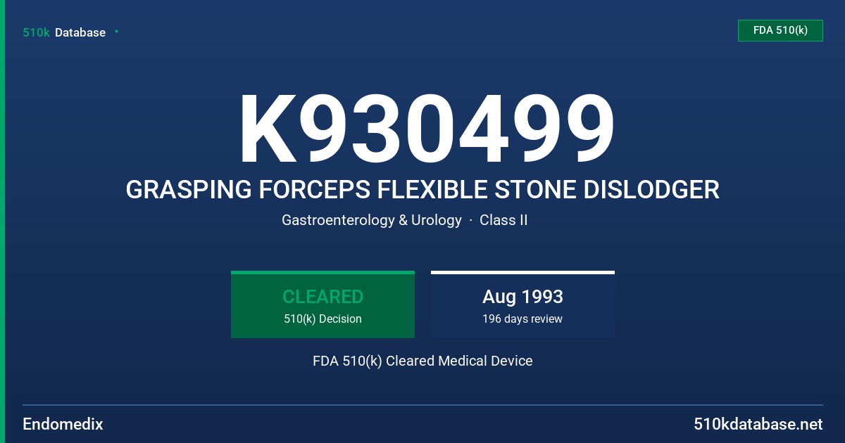 K930499 GRASPING FORCEPS FLEXIBLE STONE DISLODGER FDA 510(k) Cleared Medical Device