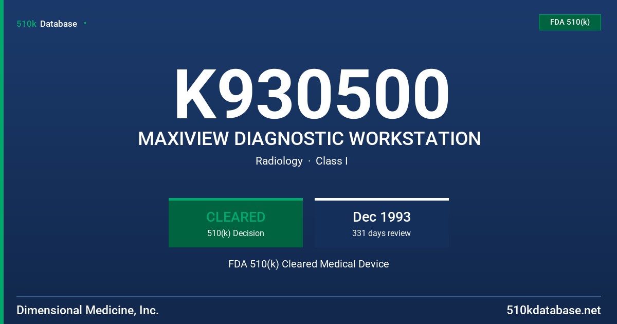 K930500 MAXIVIEW DIAGNOSTIC WORKSTATION FDA 510(k) Cleared Medical Device