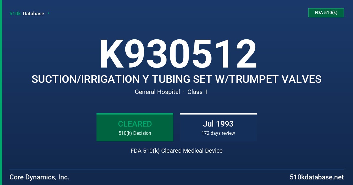 K930512 SUCTION/IRRIGATION Y TUBING SET W/TRUMPET VALVES FDA 510(k) Cleared Medical Device