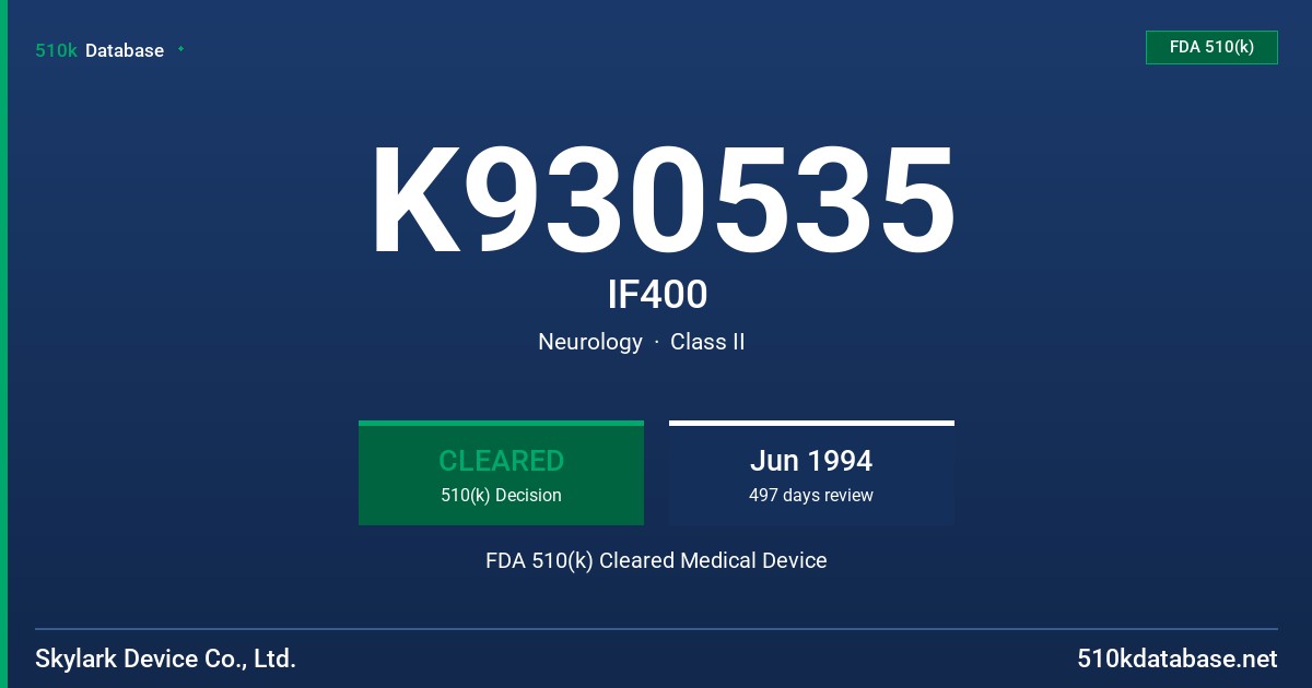 K930535 IF400 FDA 510(k) Cleared Medical Device