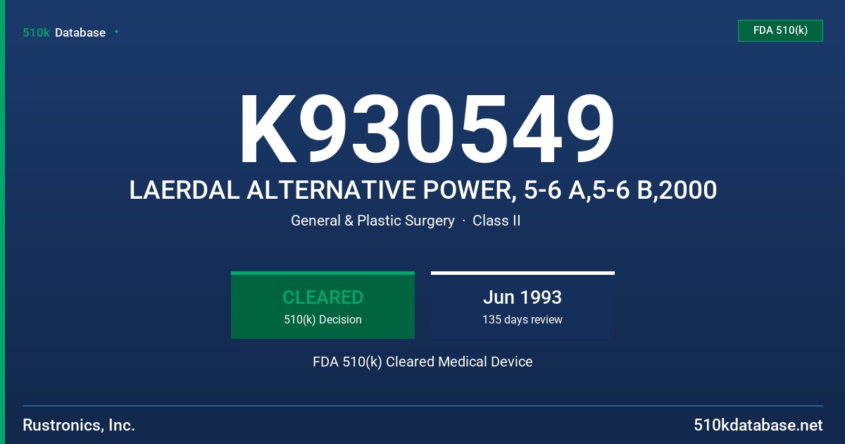 K930549 LAERDAL ALTERNATIVE POWER, 5-6 A,5-6 B,2000 FDA 510(k) Cleared Medical Device