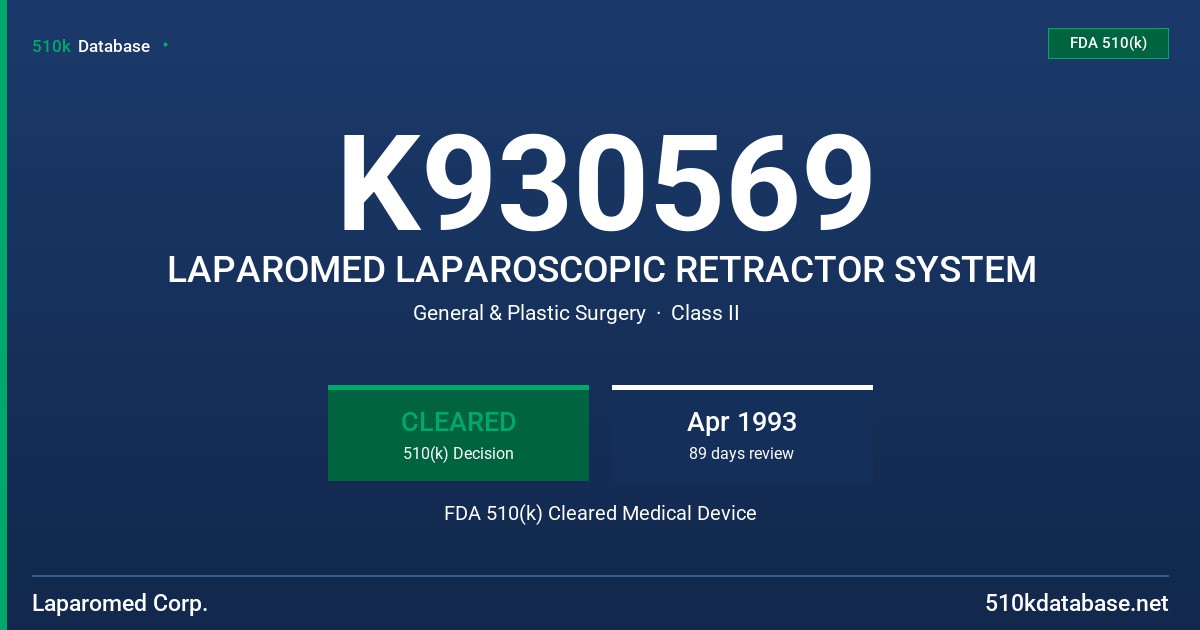 K930569 LAPAROMED LAPAROSCOPIC RETRACTOR SYSTEM FDA 510(k) Cleared Medical Device