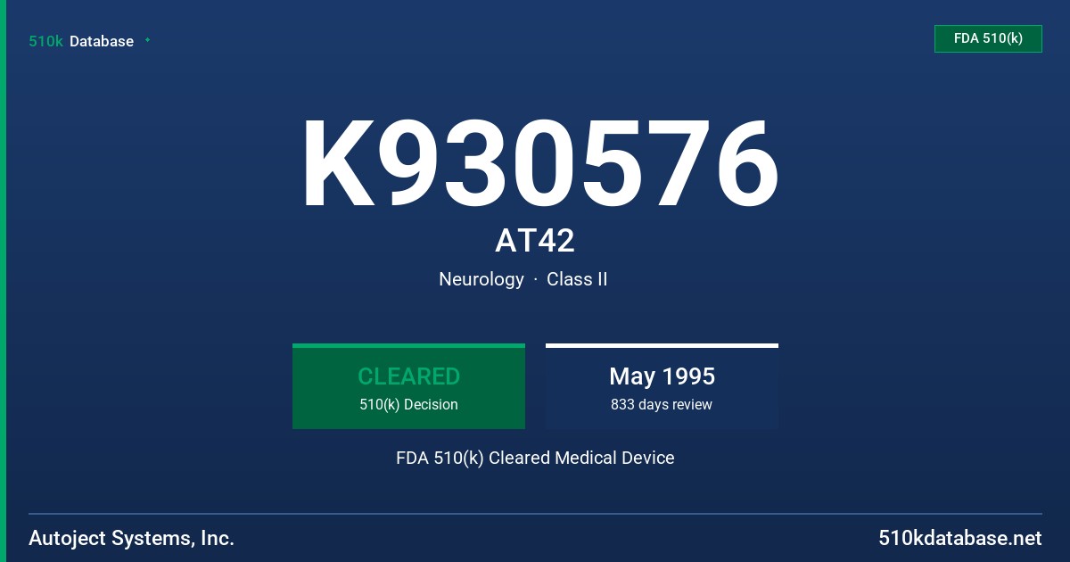 K930576 AT42 FDA 510(k) Cleared Medical Device