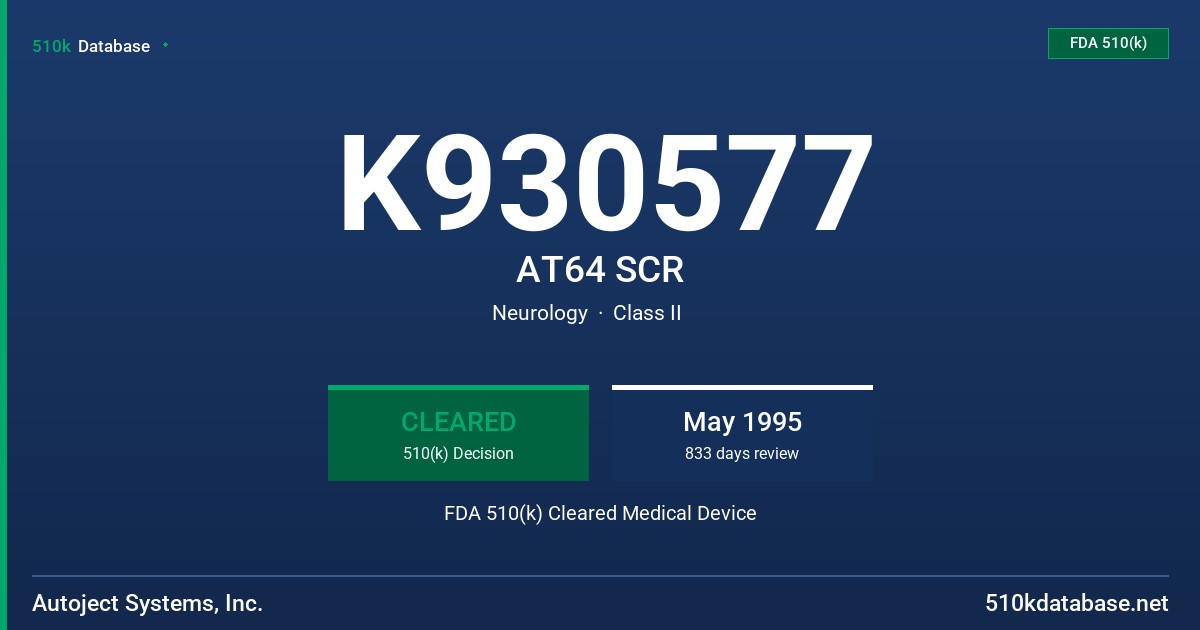 K930577 AT64 SCR FDA 510(k) Cleared Medical Device