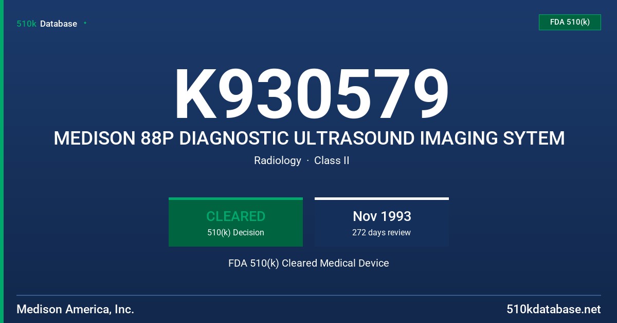 K930579 MEDISON 88P DIAGNOSTIC ULTRASOUND IMAGING SYTEM FDA 510(k) Cleared Medical Device