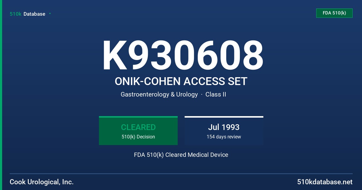 K930608 ONIK-COHEN ACCESS SET FDA 510(k) Cleared Medical Device