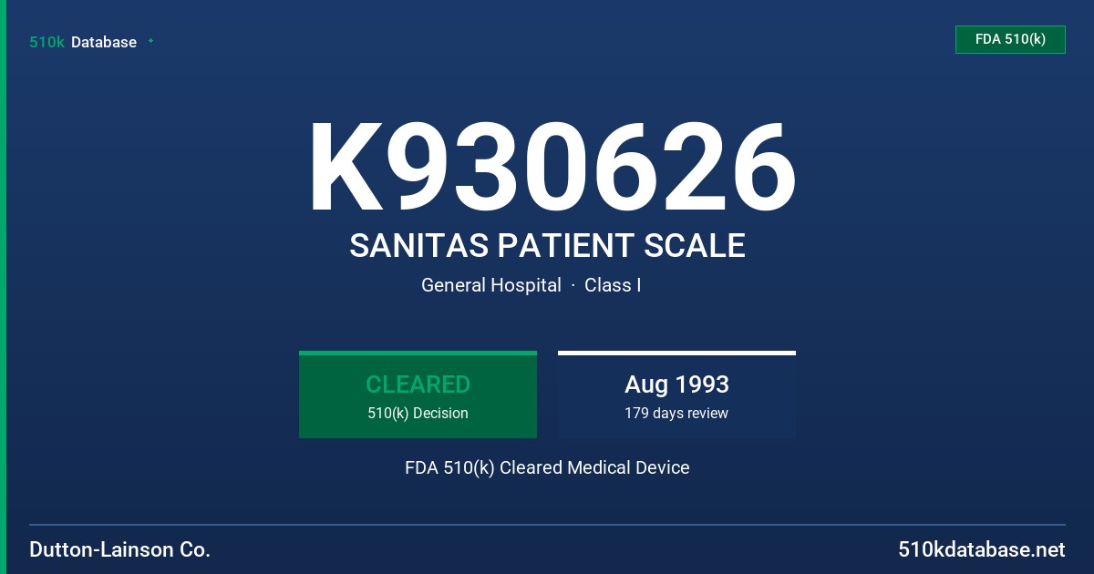 K930626 SANITAS PATIENT SCALE FDA 510(k) Cleared Medical Device