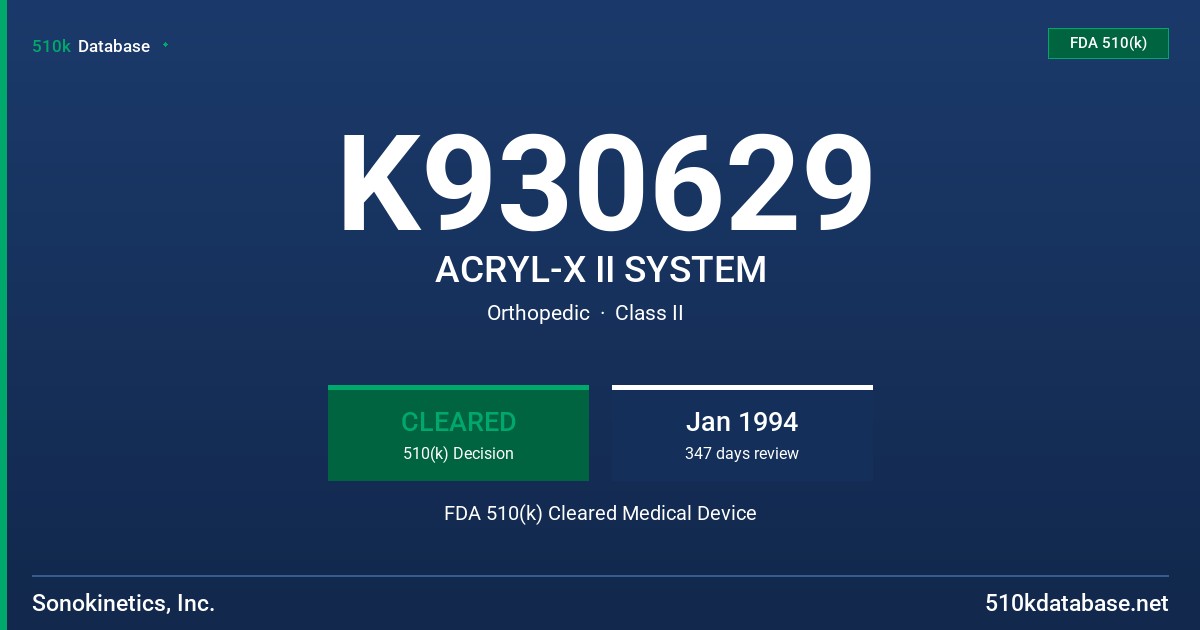 K930629 ACRYL-X II SYSTEM FDA 510(k) Cleared Medical Device