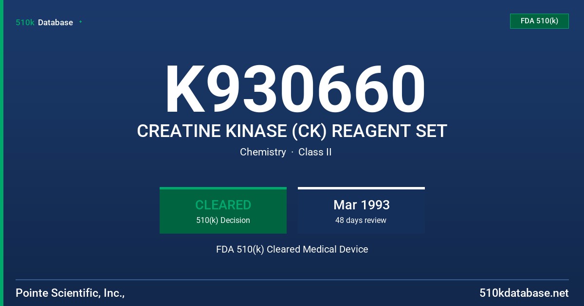 K930660 CREATINE KINASE (CK) REAGENT SET FDA 510(k) Cleared Medical Device