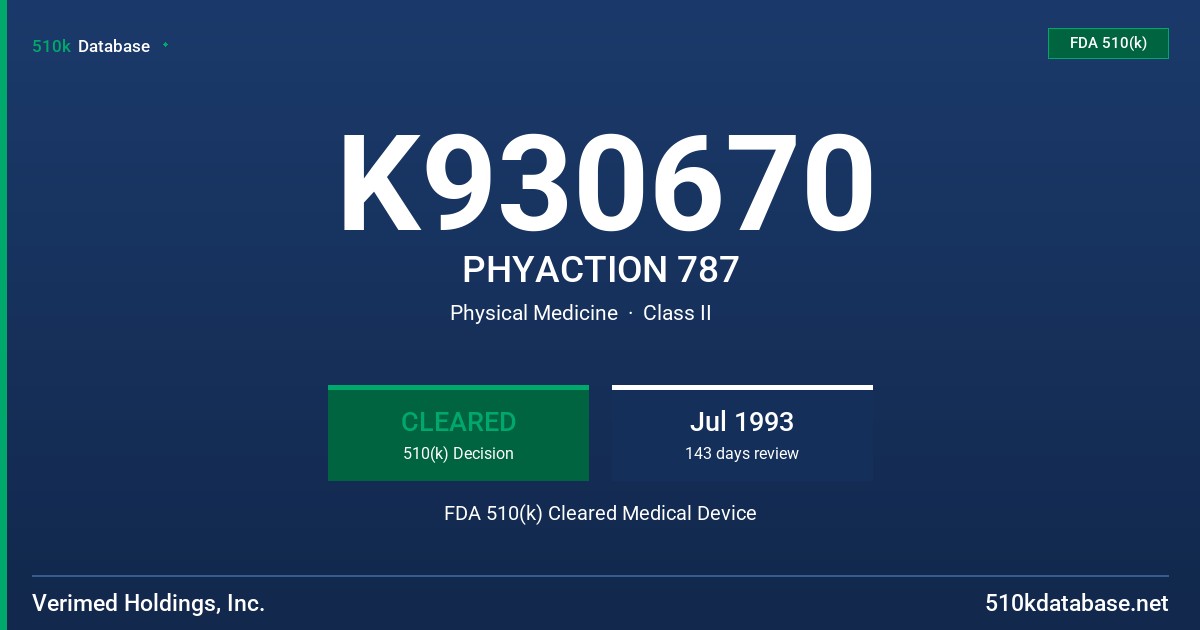 K930670 PHYACTION 787 FDA 510(k) Cleared Medical Device
