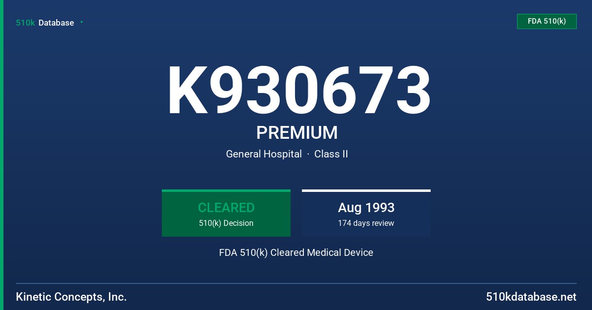 K930673 PREMIUM FDA 510(k) Cleared Medical Device
