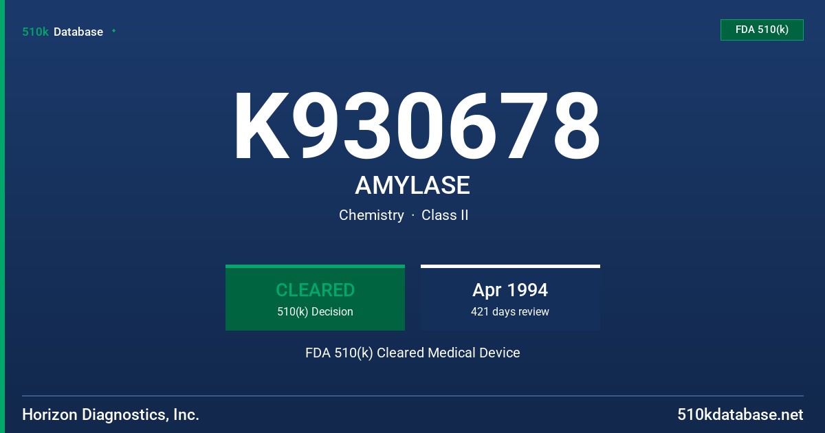 K930678 AMYLASE FDA 510(k) Cleared Medical Device