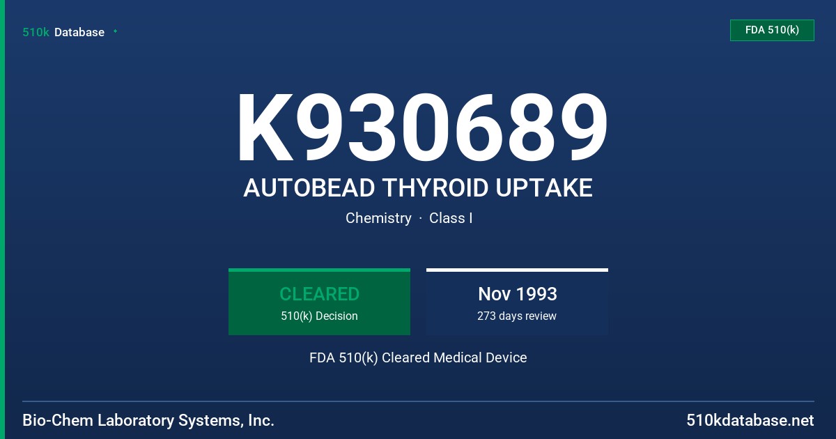 K930689 AUTOBEAD THYROID UPTAKE FDA 510(k) Cleared Medical Device