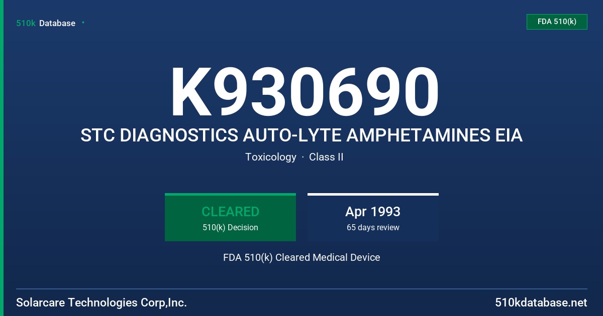 K930690 STC DIAGNOSTICS AUTO-LYTE AMPHETAMINES EIA FDA 510(k) Cleared Medical Device