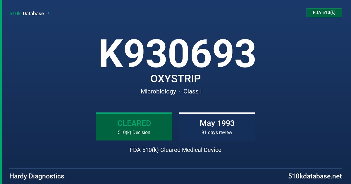 K930693 OXYSTRIP FDA 510(k) Cleared Medical Device