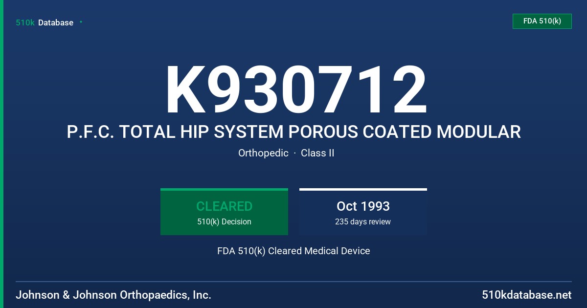 K930712 P.F.C. TOTAL HIP SYSTEM POROUS COATED MODULAR FDA 510(k) Cleared Medical Device