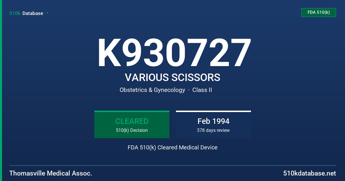 K930727 VARIOUS SCISSORS FDA 510(k) Cleared Medical Device