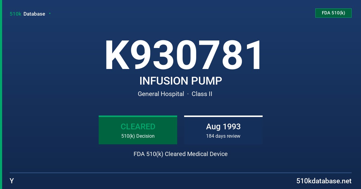K930781 INFUSION PUMP FDA 510(k) Cleared Medical Device