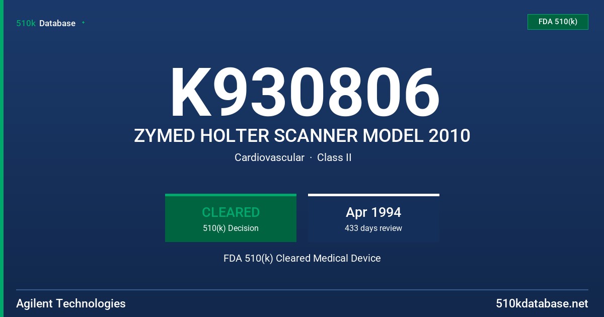K930806 ZYMED HOLTER SCANNER MODEL 2010 FDA 510(k) Cleared Medical Device
