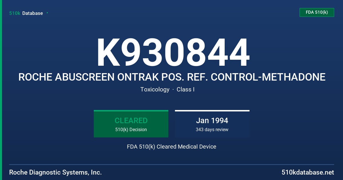 K930844 ROCHE ABUSCREEN ONTRAK POS. REF. CONTROL-METHADONE FDA 510(k) Cleared Medical Device
