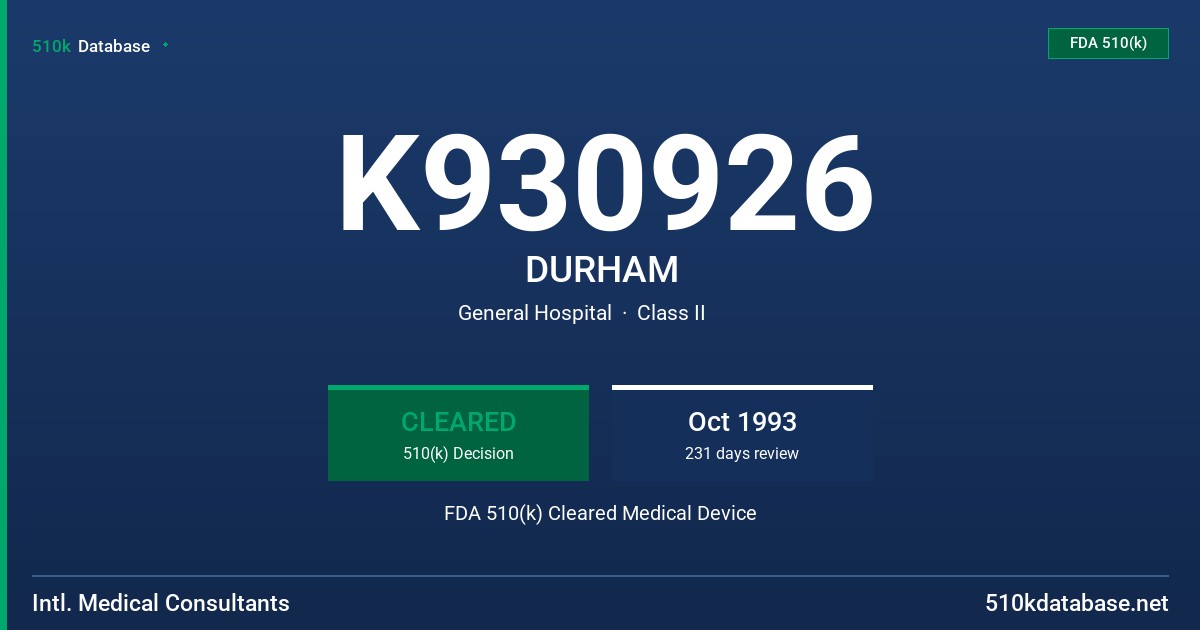 K930926 DURHAM FDA 510(k) Cleared Medical Device