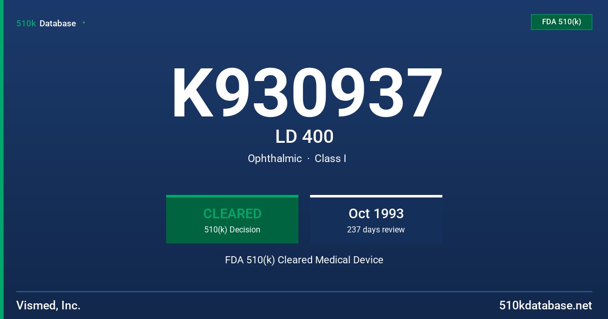 K930937 LD 400 FDA 510(k) Cleared Medical Device