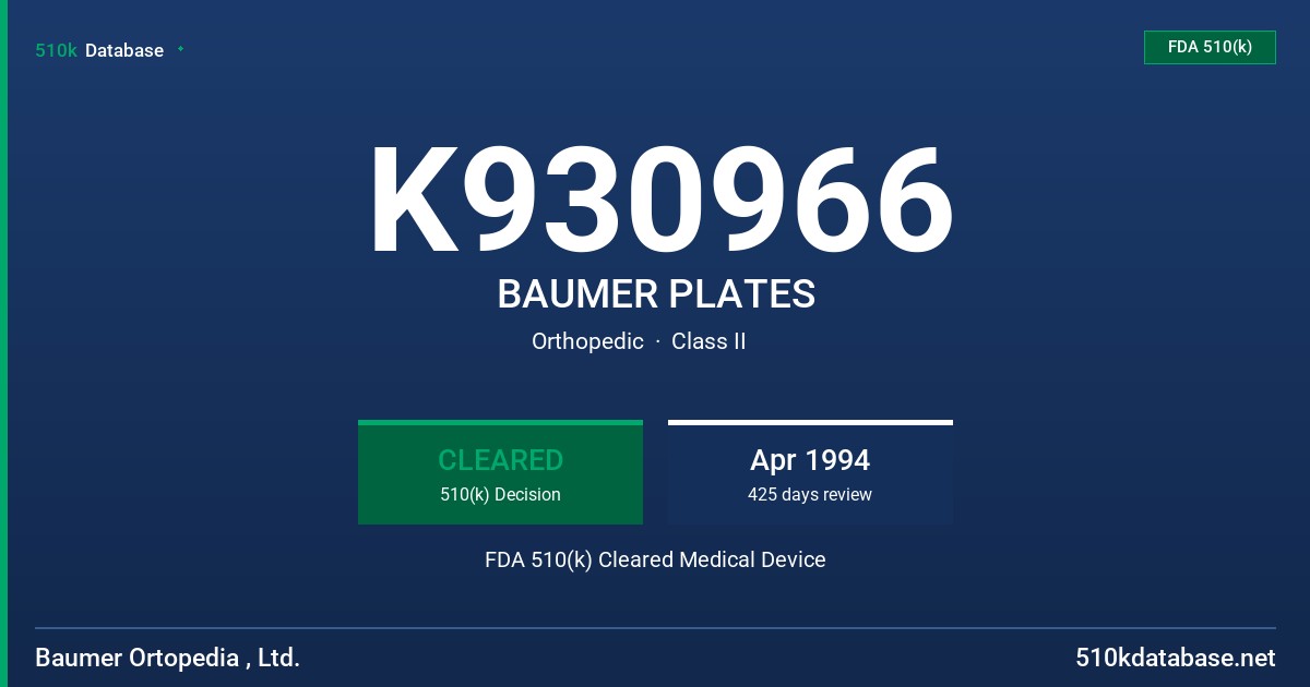 K930966 BAUMER PLATES FDA 510(k) Cleared Medical Device
