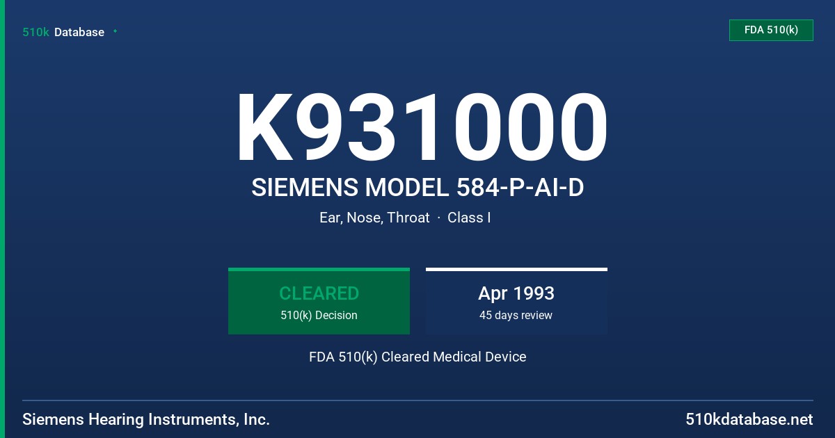 K931000 SIEMENS MODEL 584-P-AI-D FDA 510(k) Cleared Medical Device