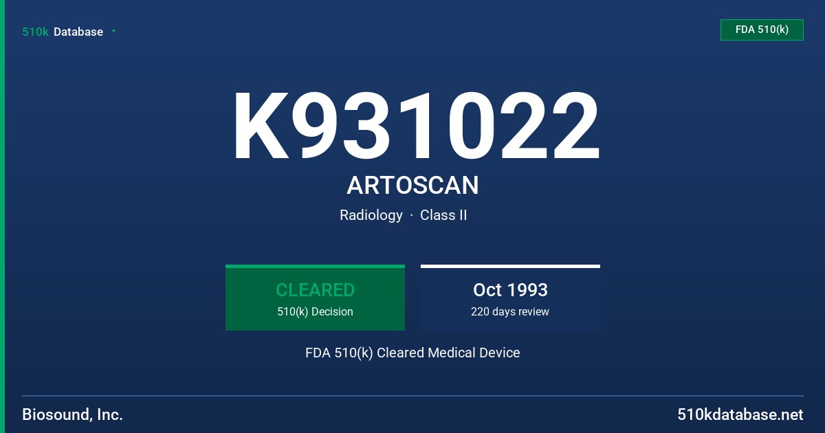 K931022 ARTOSCAN FDA 510(k) Cleared Medical Device