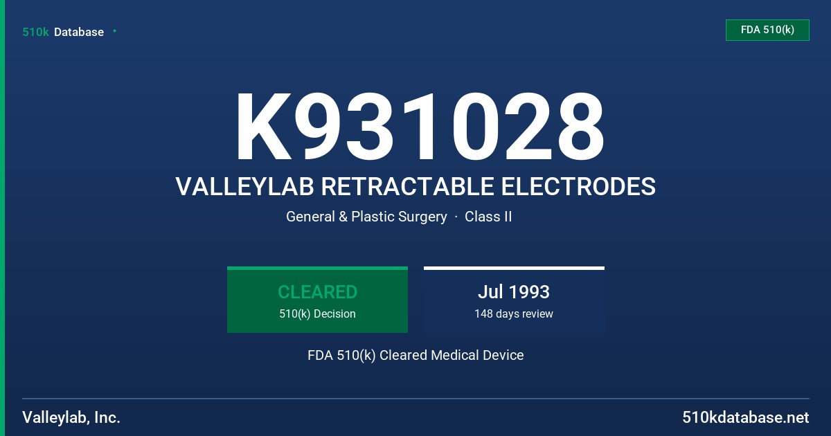 K931028 VALLEYLAB RETRACTABLE ELECTRODES FDA 510(k) Cleared Medical Device