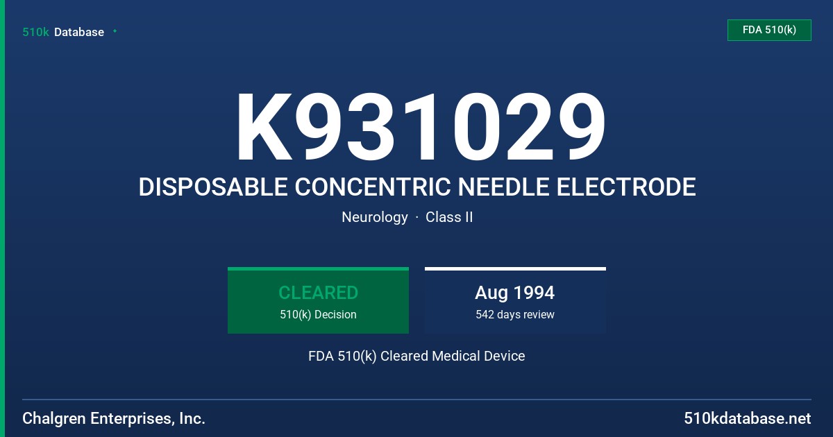 K931029 DISPOSABLE CONCENTRIC NEEDLE ELECTRODE FDA 510(k) Cleared Medical Device