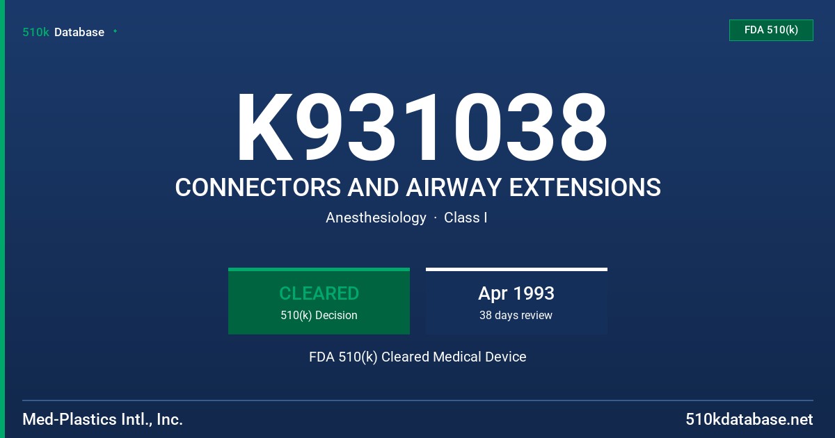 K931038 CONNECTORS AND AIRWAY EXTENSIONS FDA 510(k) Cleared Medical Device