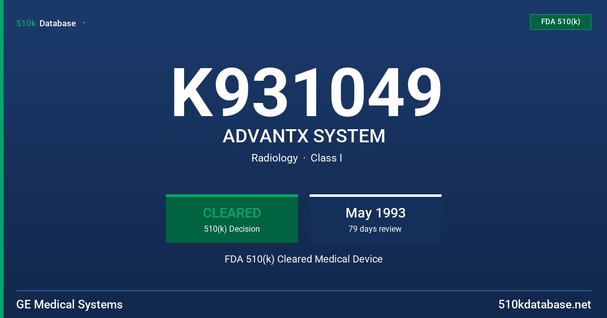 K931049 ADVANTX SYSTEM FDA 510(k) Cleared Medical Device