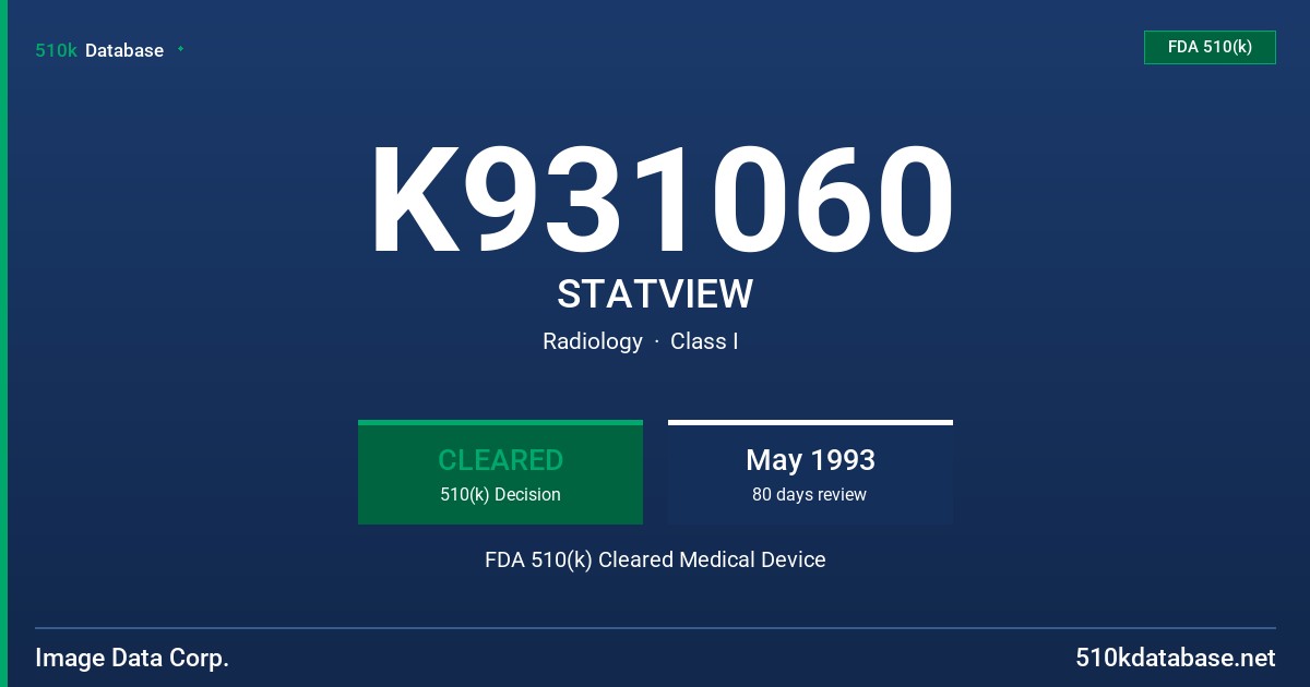 K931060 STATVIEW FDA 510(k) Cleared Medical Device