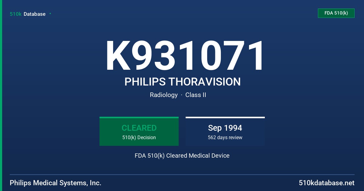 K931071 PHILIPS THORAVISION FDA 510(k) Cleared Medical Device