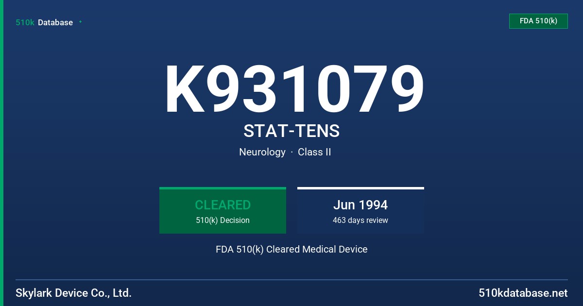 K931079 STAT-TENS FDA 510(k) Cleared Medical Device