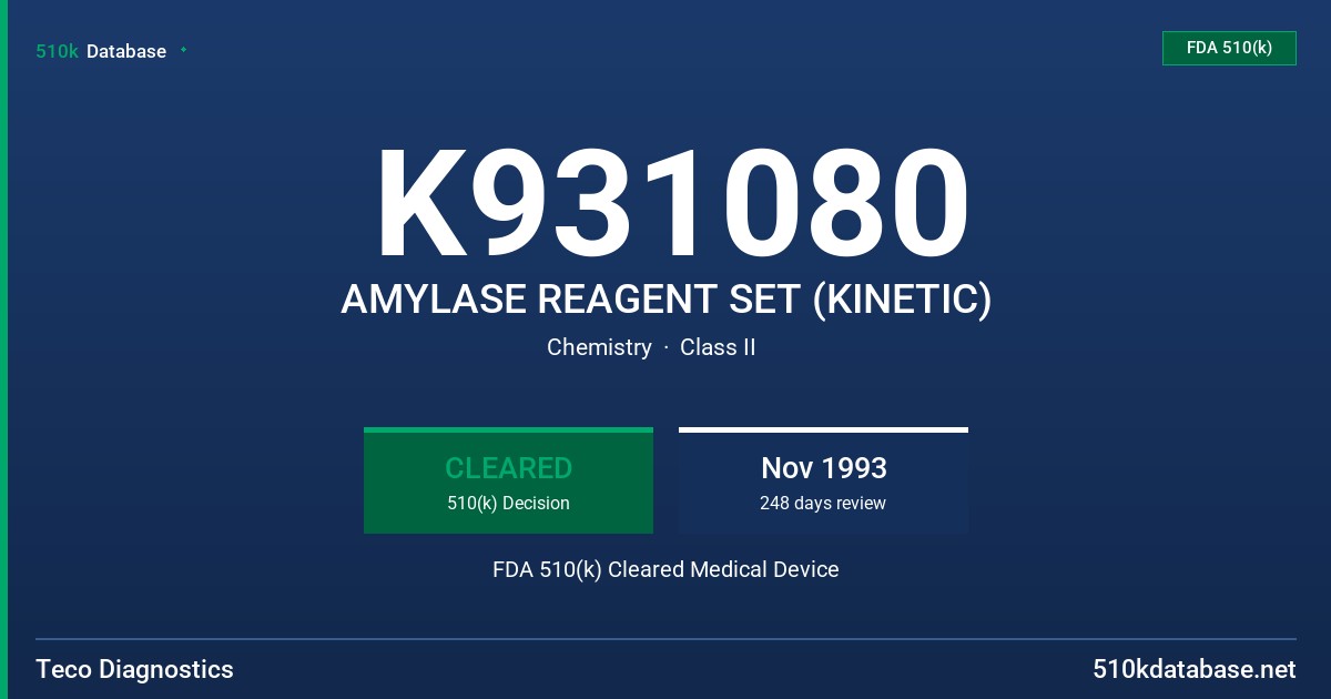 K931080 AMYLASE REAGENT SET (KINETIC) FDA 510(k) Cleared Medical Device
