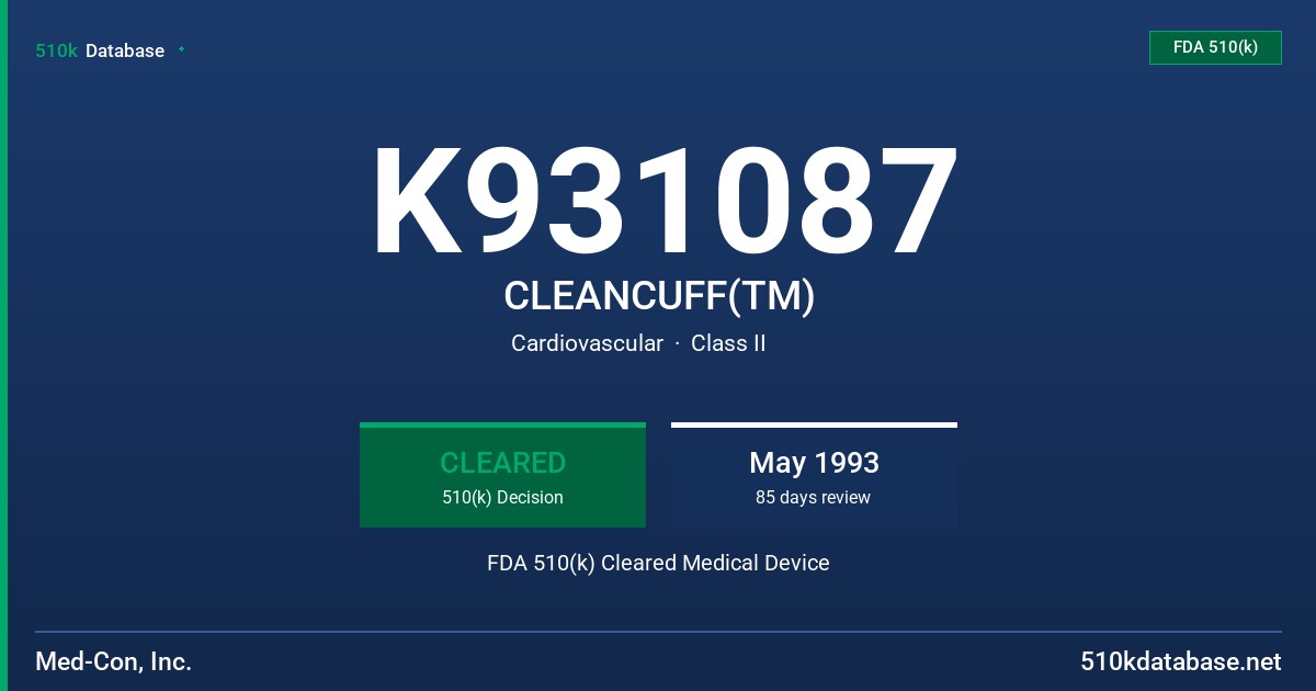 K931087 CLEANCUFF(TM) FDA 510(k) Cleared Medical Device