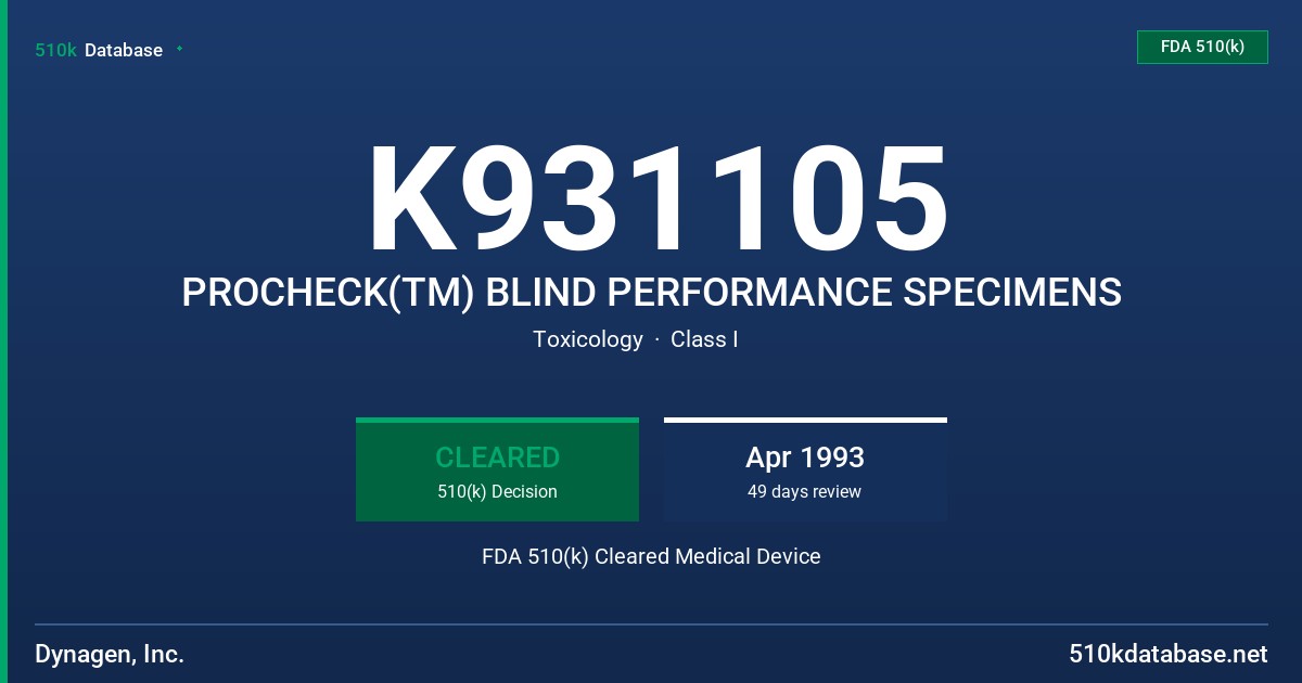 K931105 PROCHECK(TM) BLIND PERFORMANCE SPECIMENS FDA 510(k) Cleared Medical Device