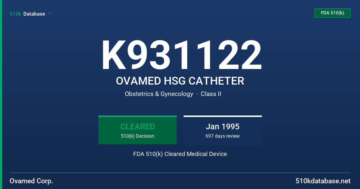 K931122 OVAMED HSG CATHETER FDA 510(k) Cleared Medical Device