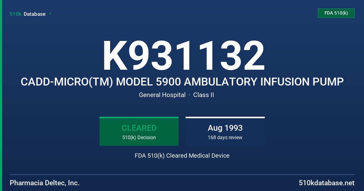 K931132 CADD-MICRO(TM) MODEL 5900 AMBULATORY INFUSION PUMP FDA 510(k) Cleared Medical Device