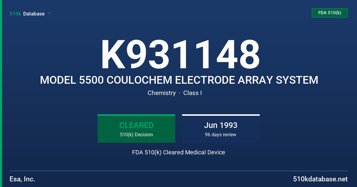 K931148 MODEL 5500 COULOCHEM ELECTRODE ARRAY SYSTEM FDA 510(k) Cleared Medical Device