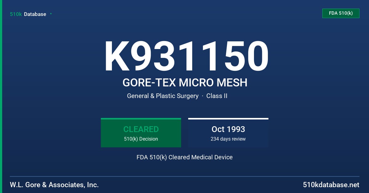 K931150 GORE-TEX MICRO MESH FDA 510(k) Cleared Medical Device