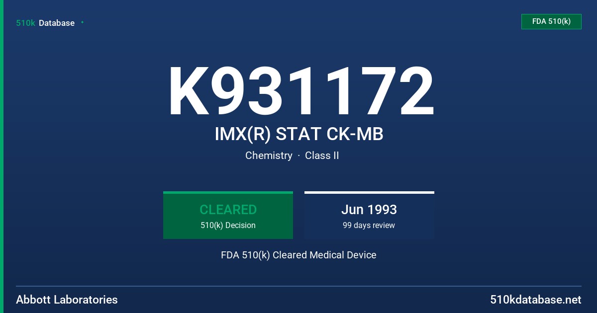 K931172 IMX(R) STAT CK-MB FDA 510(k) Cleared Medical Device