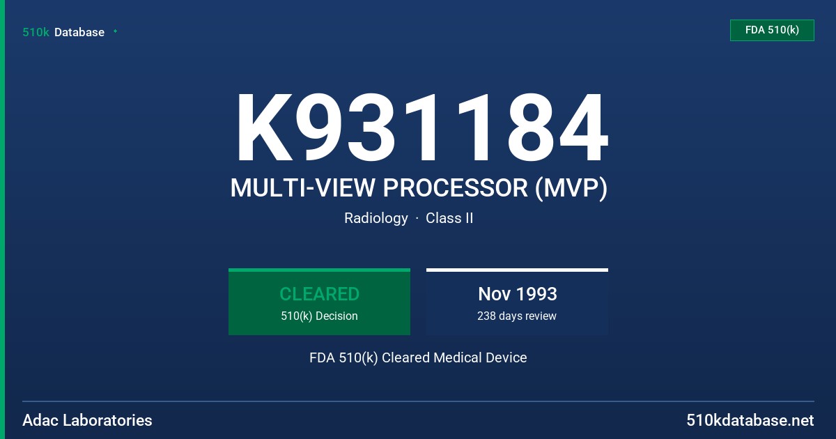 K931184 MULTI-VIEW PROCESSOR (MVP) FDA 510(k) Cleared Medical Device