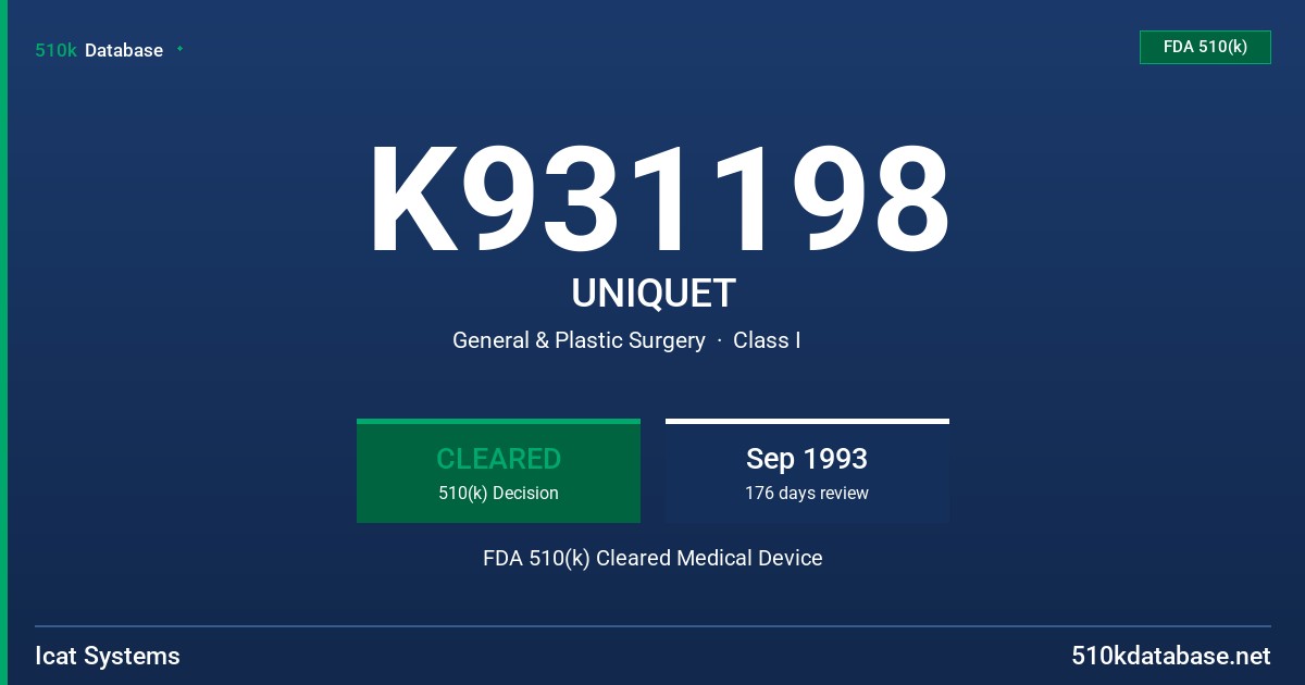 K931198 UNIQUET FDA 510(k) Cleared Medical Device