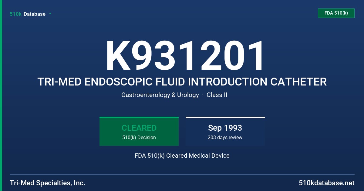 K931201 TRI-MED ENDOSCOPIC FLUID INTRODUCTION CATHETER FDA 510(k) Cleared Medical Device