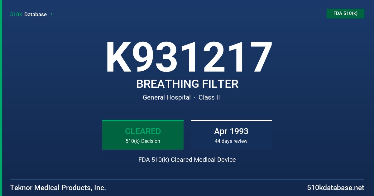 K931217 BREATHING FILTER FDA 510(k) Cleared Medical Device